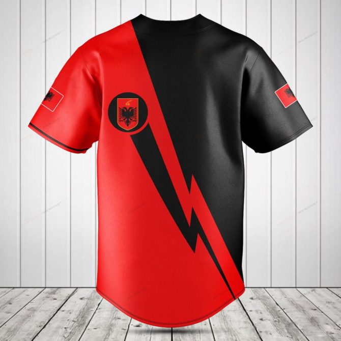 Custom Black & Red Baseball Jersey With Flag Design – Personalize Your Name Today! - Image 2