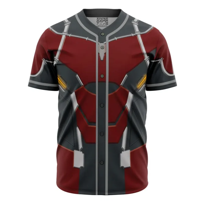 Futuristic Red & Grey Armor-Style Baseball Jersey – Bold Design For Trendsetters