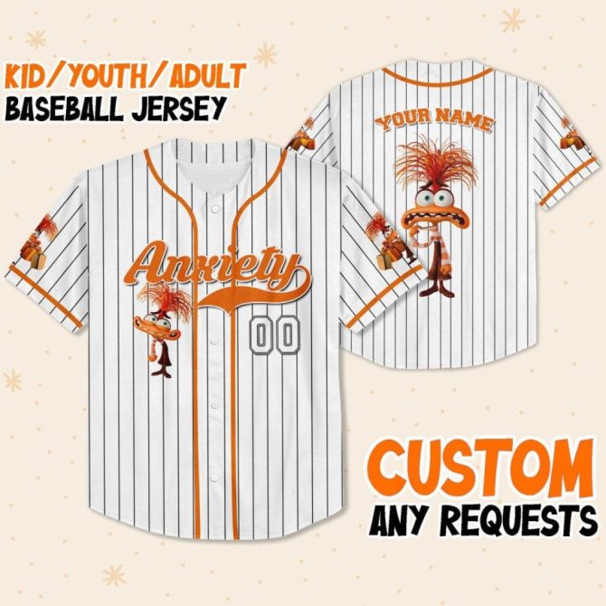 Customizable Anxiety Baseball Jersey For Kids, Youth & Adults - Unique Fun Design - Image 2