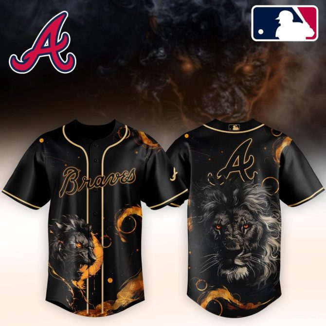 Atlanta Braves Black Lion Graphic Baseball Jersey - Limited Edition Fan Gear