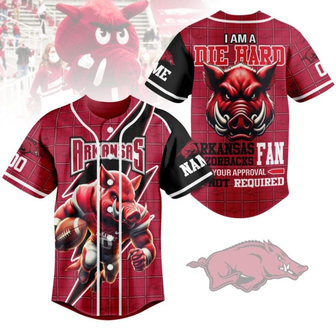 Arkansas Razorbacks Die Hard Fan Baseball Jersey - Custom Name & Number, Game Day Ready