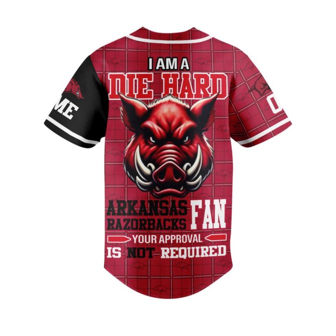 Arkansas Razorbacks Die Hard Fan Baseball Jersey - Custom Name & Number, Game Day Ready - Image 3