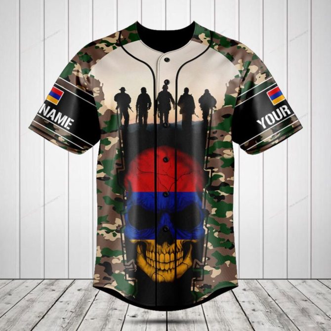 Custom Camouflage Baseball Jersey With Skull & Soldier Design - Personalized Name Option