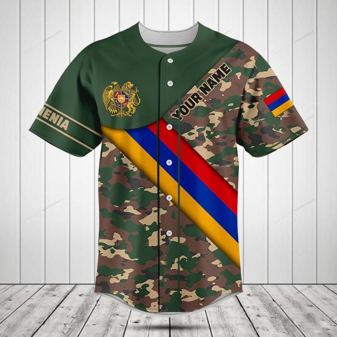 Customizable Armenia Camo Baseball Jersey – Personalized Name & Flag Design