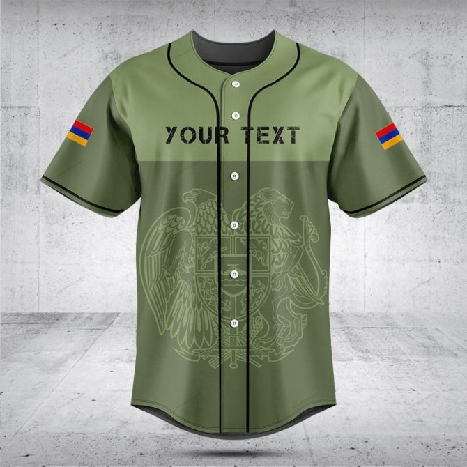 Customizable Olive Green Baseball Jersey With Flag Sleeves - Perfect For Teams & Events