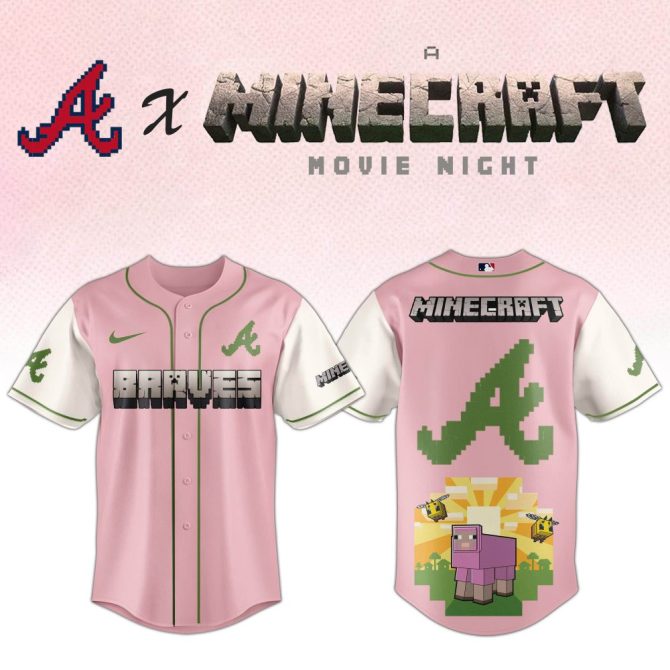 Limited Edition Braves X Minecraft Pink Jersey – Perfect For Fans & Gamers!