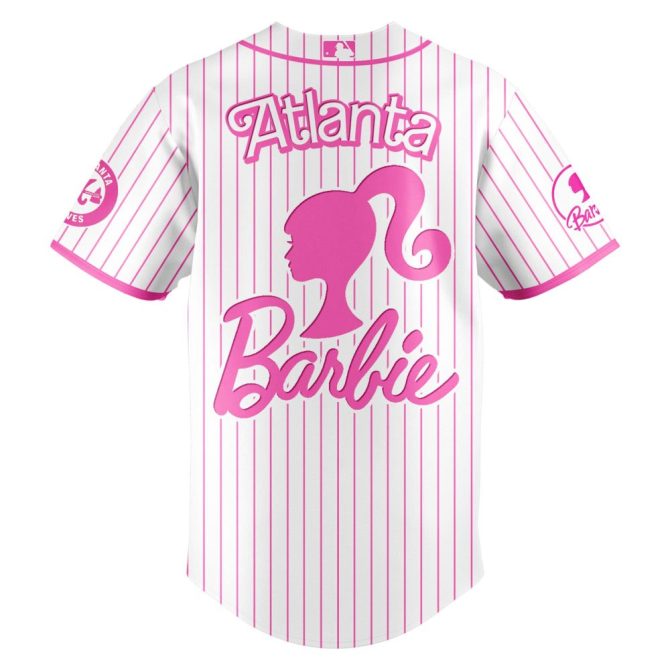 Limited Edition Barbie X Braves Pink Striped Jersey - Stylish Atlanta Night Game Gear - Image 3
