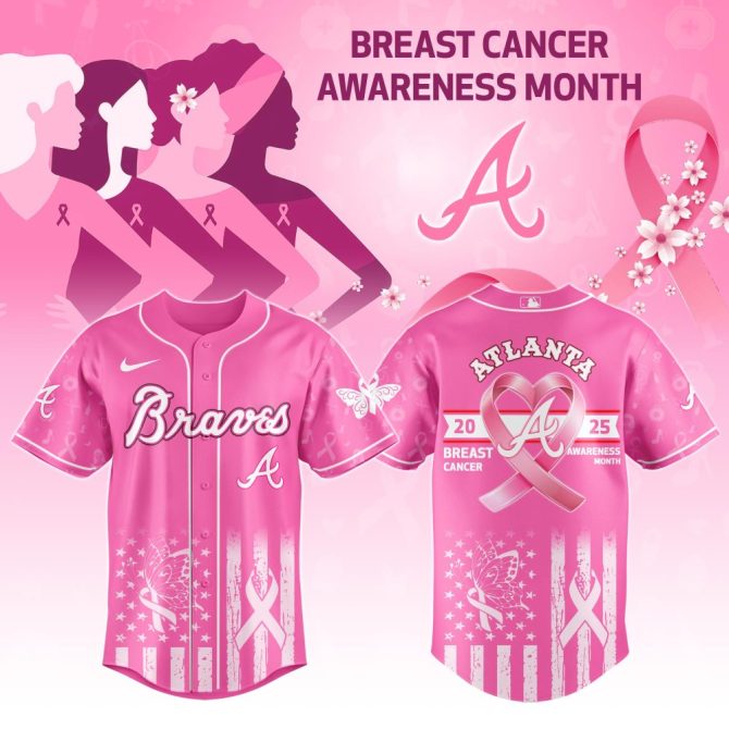 Atlanta Braves Mlb X Breast Cancer Awareness Month Personalized Baseball Jersey For Fans