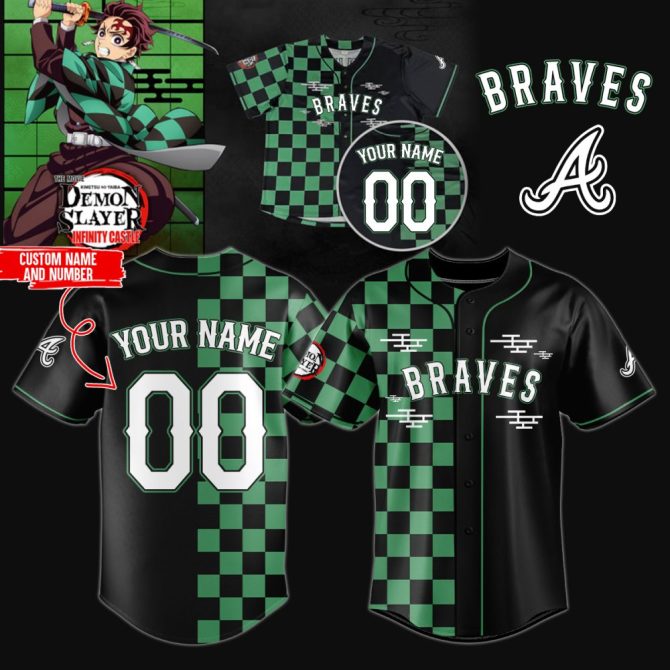 Custom Demon Slayer Braves Jersey - Personalize Name & Number - Anime Fan Gift