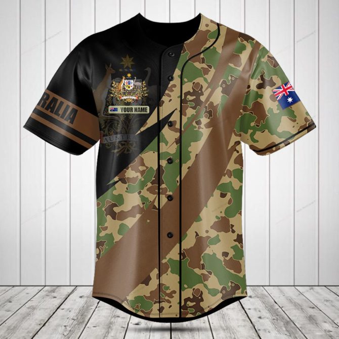 Custom Australia Camo Baseball Jersey – Personalized Name & Flag Design