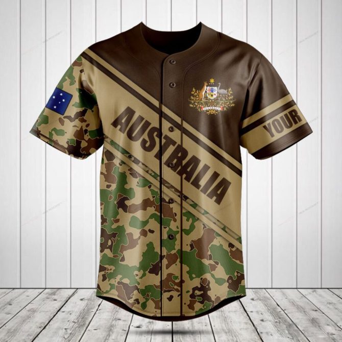 Custom Australia Camo Baseball Jersey – Unique Design, Breathable Fabric, Perfect For Fans!