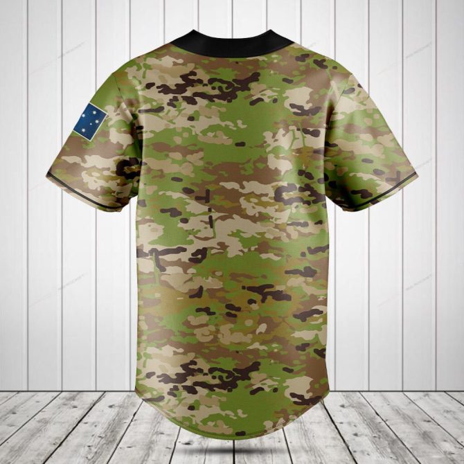 Customizable Australian Flag Baseball Jersey With Camo Sleeves – Unisex Sportswear - Image 2