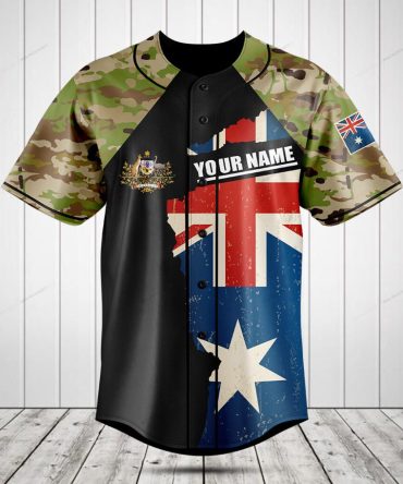 Customizable Australian Flag Baseball Jersey With Camo Sleeves – Unisex Sportswear