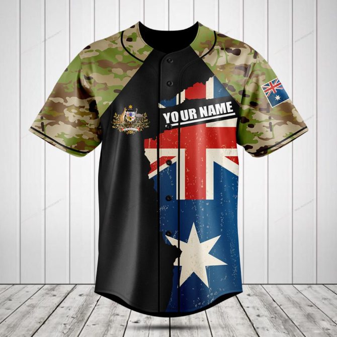 Customizable Australian Flag Baseball Jersey With Camo Sleeves – Unisex Sportswear
