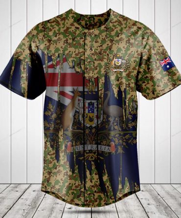 Australian Camo Baseball Jersey - Unique Patriotic Design, Short Sleeve, Unisex