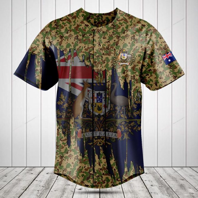 Australian Camo Baseball Jersey - Unique Patriotic Design, Short Sleeve, Unisex