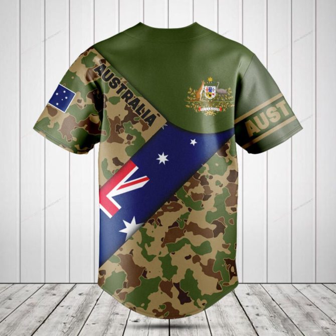 Custom Australia Camo Baseball Jersey With Flag & Crest - Personalized Sportswear - Image 2
