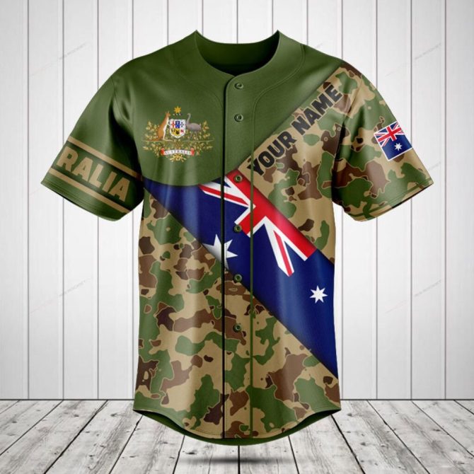 Custom Australia Camo Baseball Jersey With Flag & Crest - Personalized Sportswear