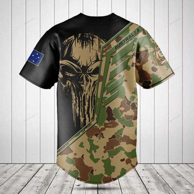Customizable Camo Skull Baseball Jersey – Military Style With Flag Patch - Image 2