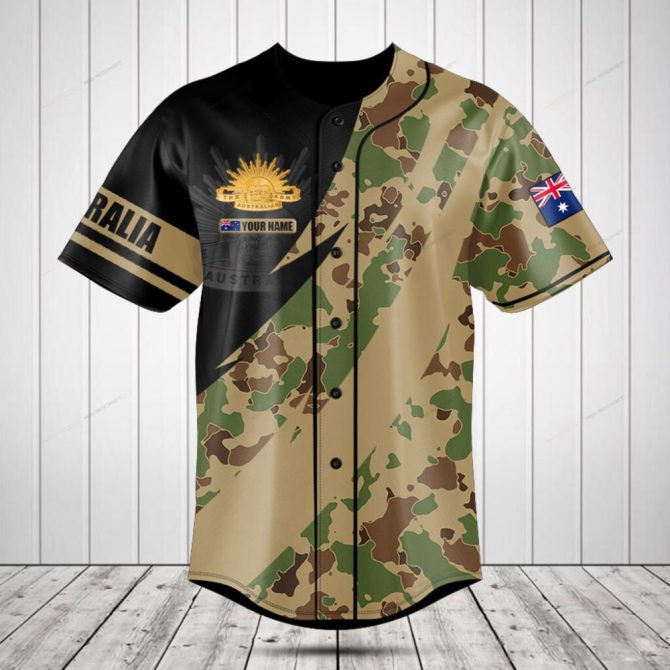Custom Australia Camo Baseball Jersey - Personalized Name, Premium Quality Sportswear