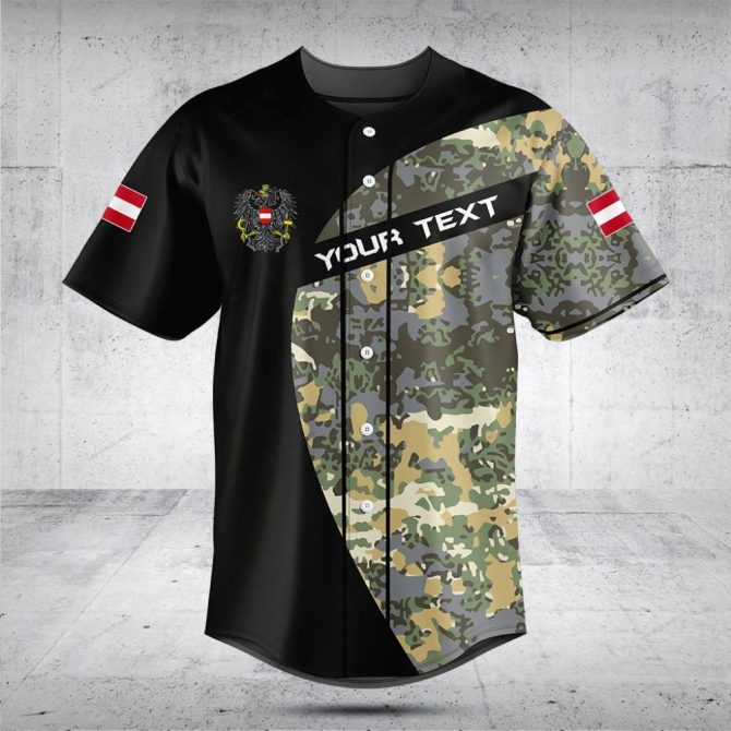Custom Camouflage Baseball Jersey - Personalized Text & Flag Design