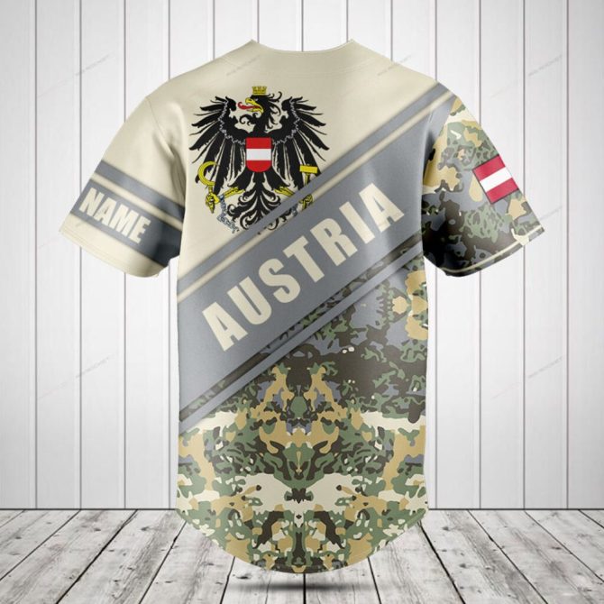 Stylish Austria Camo Baseball Jersey – Customizable Flag Design, Perfect Gift! - Image 2