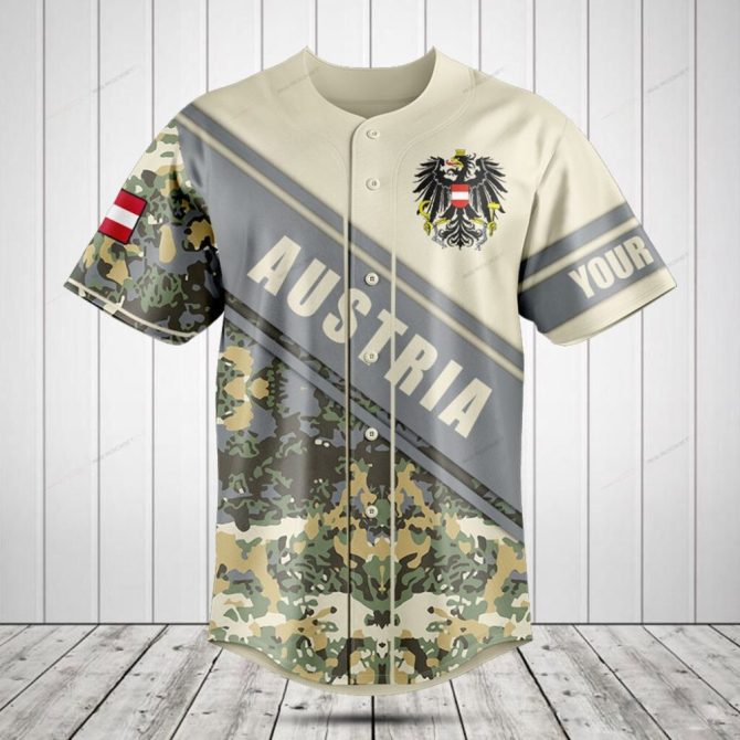 Stylish Austria Camo Baseball Jersey – Customizable Flag Design, Perfect Gift!