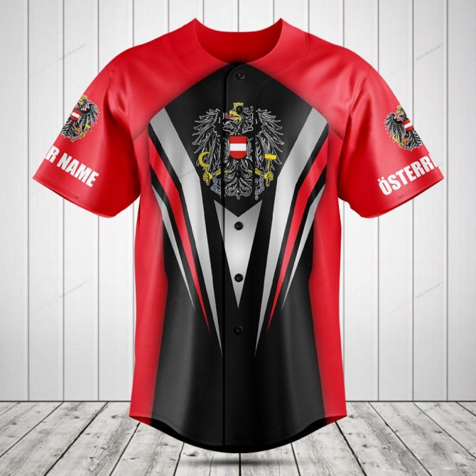 Customizable Austria Flag Baseball Jersey – Stylish Red/Black Design, Perfect For Fans & Teams