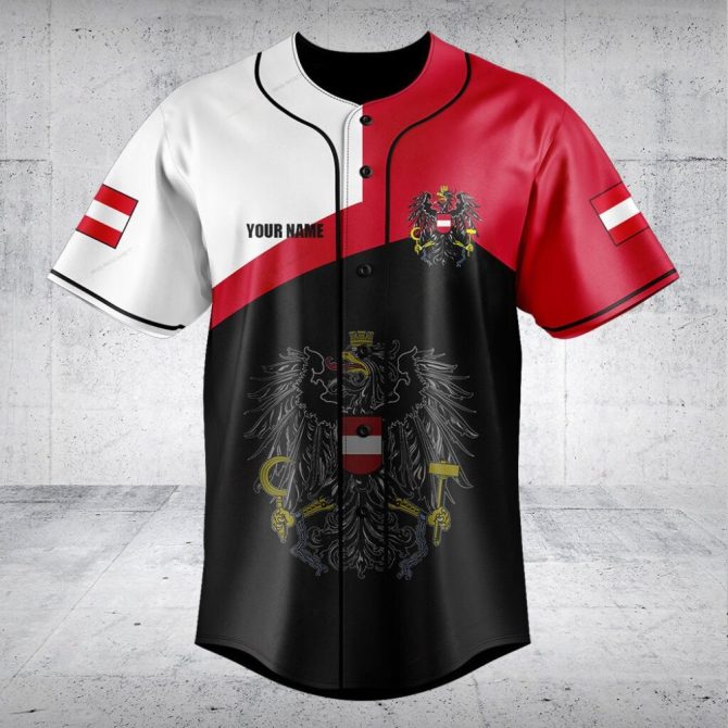 Customizable Austria Flag Baseball Jersey – Unique Eagle Design , Personalized Sportswear