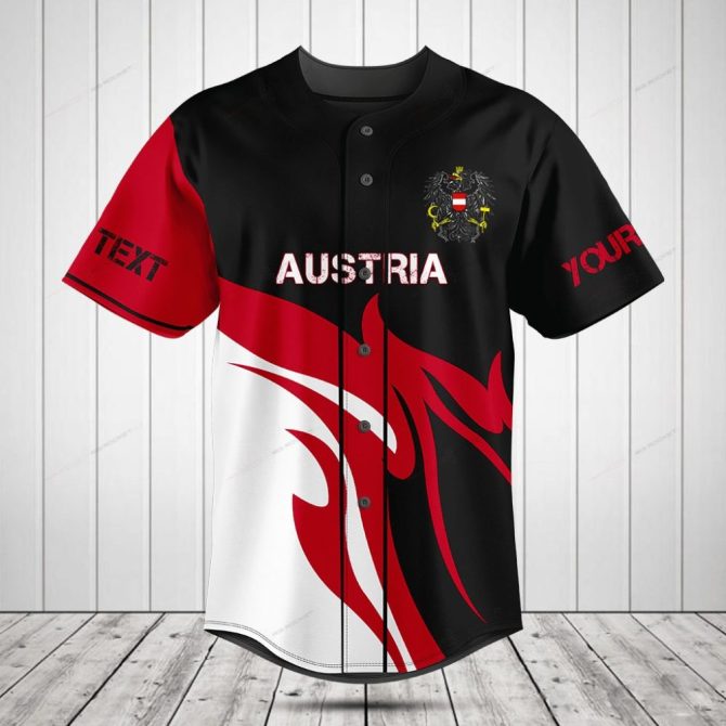 Custom Austria Flag Baseball Jersey – Stylish Red & Black Design With Personalized Text
