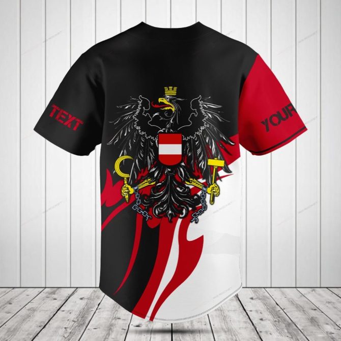Custom Austria Flag Baseball Jersey – Stylish Red & Black Design With Personalized Text - Image 2