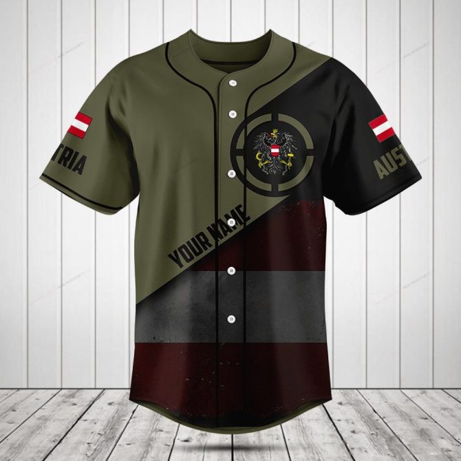 Custom Austria Flag Baseball Jersey – Personalized Name & Number, Stylish Sportswear