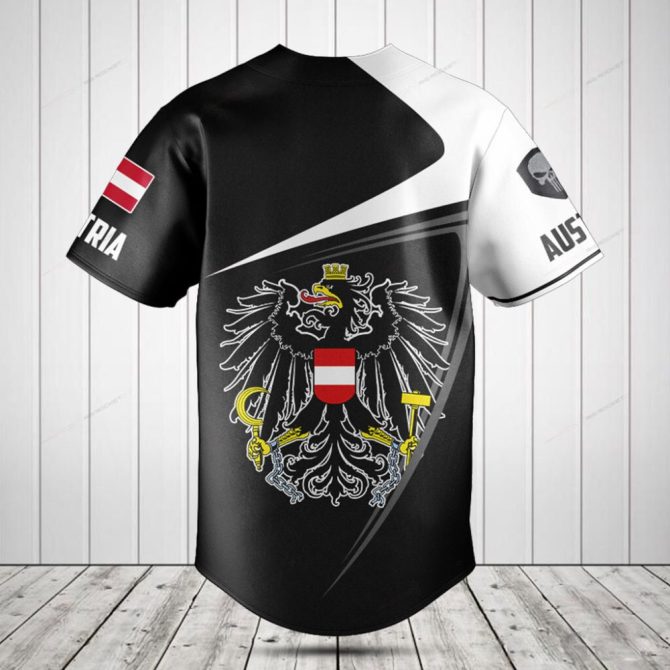 Custom Austria Flag Baseball Jersey - Personalized Name & Crest Design, Unisex Sports Shirt - Image 2
