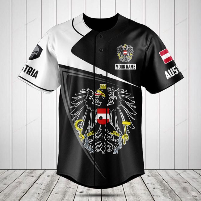 Custom Austria Flag Baseball Jersey - Personalized Name & Crest Design, Unisex Sports Shirt