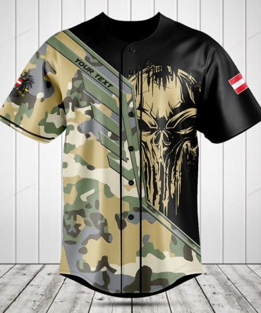 Customizable Camo Skull Baseball Jersey - Bold Military Style, Perfect For Sports Fans