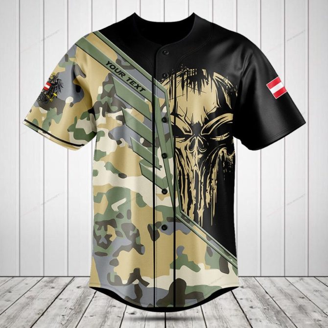 Customizable Camo Skull Baseball Jersey - Bold Military Style, Perfect For Sports Fans