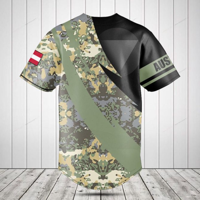 Customizable Camouflage Baseball Jersey With Austrian Flag - Personalized Sportswear - Image 2