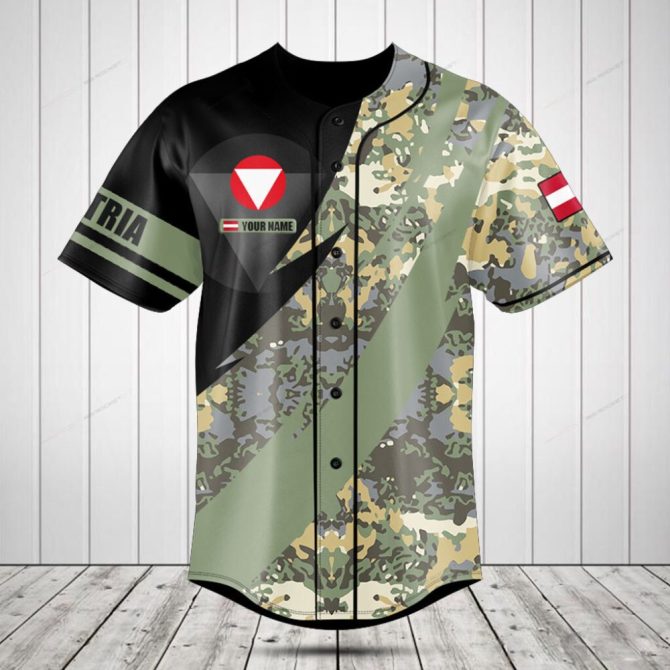 Customizable Camouflage Baseball Jersey With Austrian Flag - Personalized Sportswear