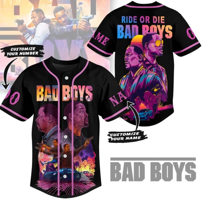 Customizable 'Bad Boys' Baseball Jersey – Personalized Name & Number, Vibrant Movie Art Design