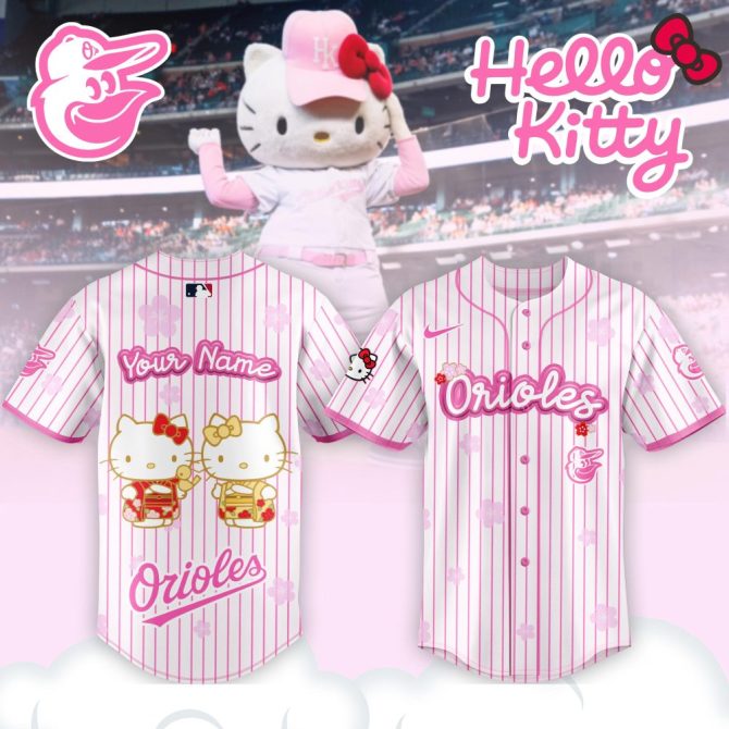 Custom Hello Kitty Orioles Jersey - Personalized Gift For Fans - Cute Pink Baseball Shirt