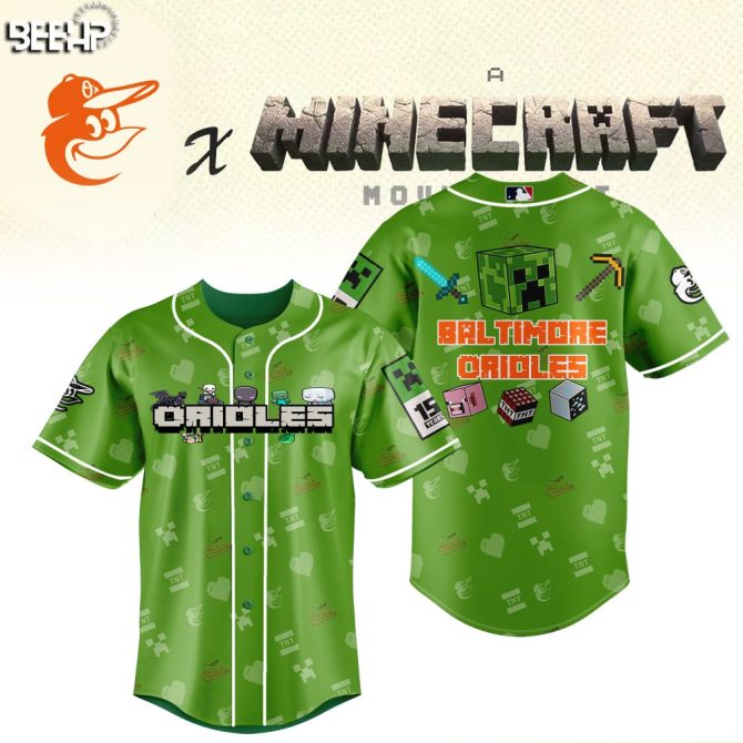 Limited Edition Baltimore Orioles X Minecraft Green Jersey - Perfect For Gamers & Fans!