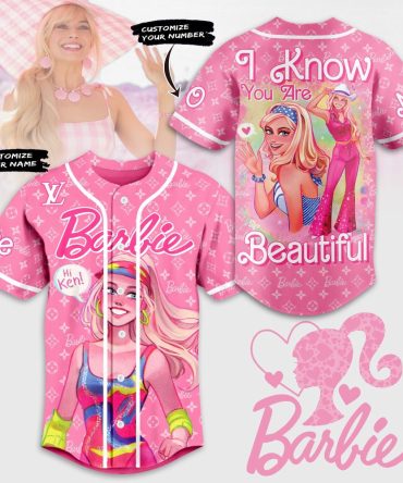 Customize Your Barbie Baseball Jersey - Personalized Name & Number, Stylish Pink Design