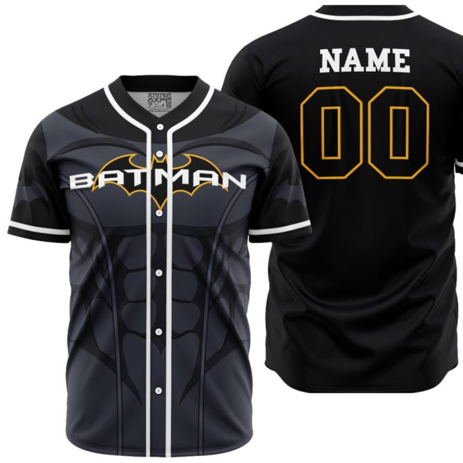 Customizable Batman-Themed Baseball Jersey – Add Your Name & Number!
