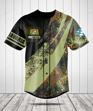 Custom Camo Baseball Jersey – Personalized Name & Bavarian Crest Design