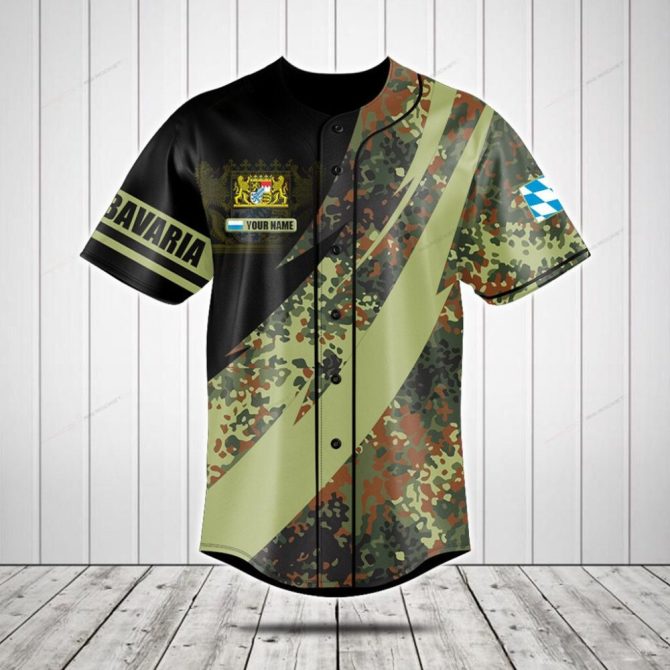 Custom Camo Baseball Jersey – Personalized Name & Bavarian Crest Design