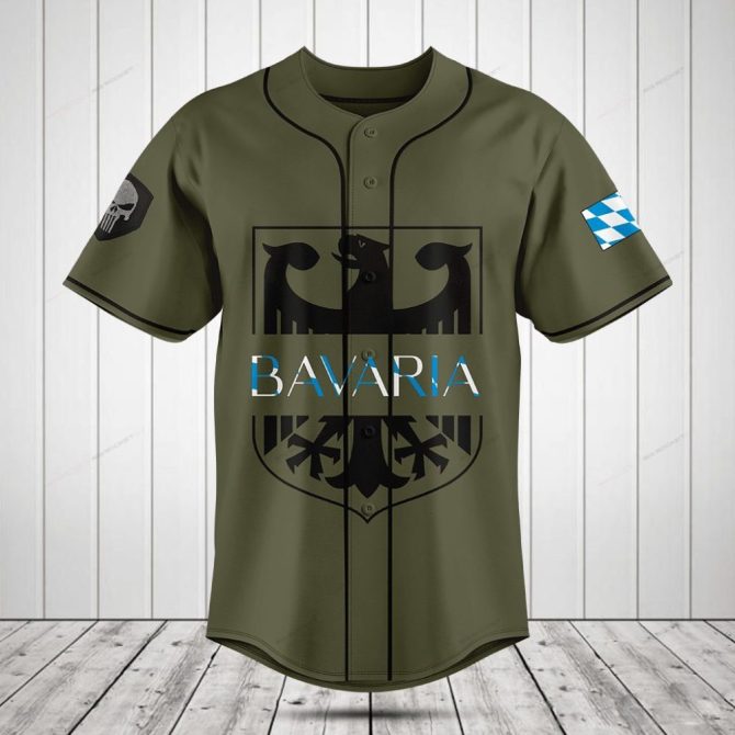 Men'S Bavaria Eagle Baseball Jersey - Stylish Olive Green Sports Shirt With Bavarian Crest