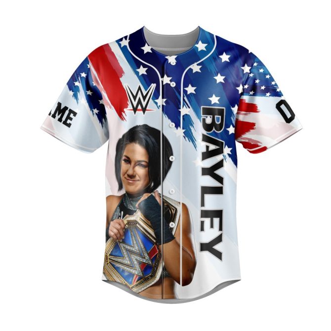 Customizable Bayley Wrestling Jersey - Stars & Stripes Design, Perfect Gift For Fans - Image 2