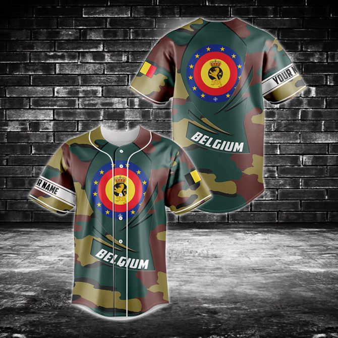 Custom Belgium Camo Baseball Jersey – Personalized Name & Flag Design