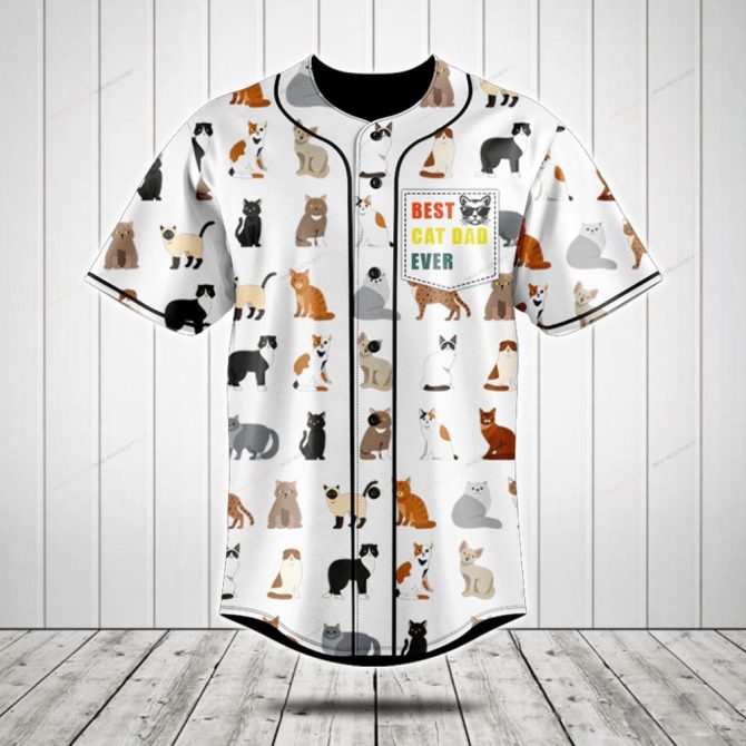 Best Cat Dad Ever Baseball Jersey – Cute Cat Print Shirt For Cat Lovers