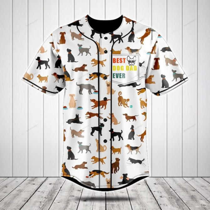 Best Dog Dad Ever Baseball Jersey - Cute Dog Print Shirt For Pet Lovers
